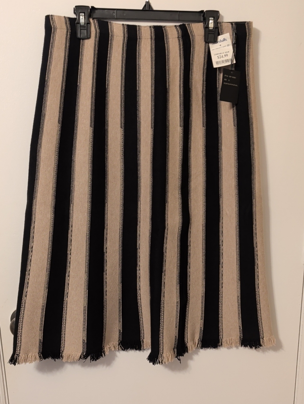 Marshalls Black and Tan Striped Midi Skirt